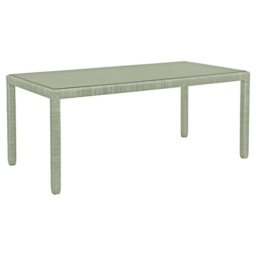Mako Coastal Beach Green Woven Rattan Rectangular Dining Table - 72&quot;