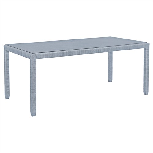 Mako Coastal Beach Blue Woven Rattan Rectangular Dining Table - 72&quot;