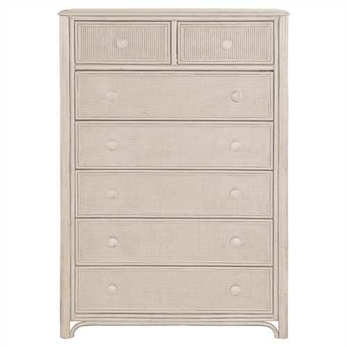 Elliana Coastal Beach Cream Woven Rattan Tall Chest
