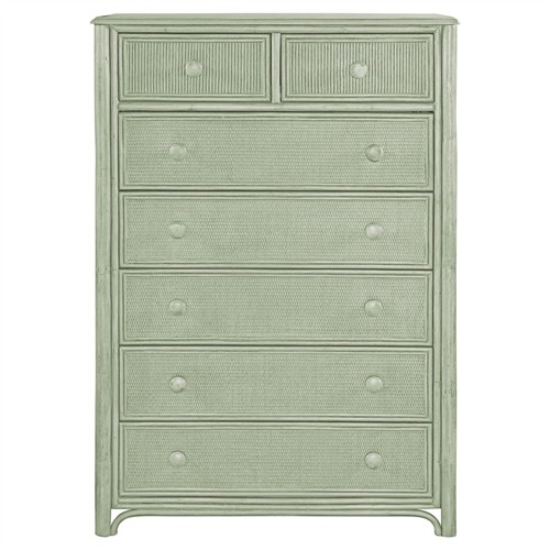 Elliana Coastal Beach Green Woven Rattan Tall Chest