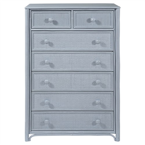 Elliana Coastal Beach Blue Woven Rattan Tall Chest