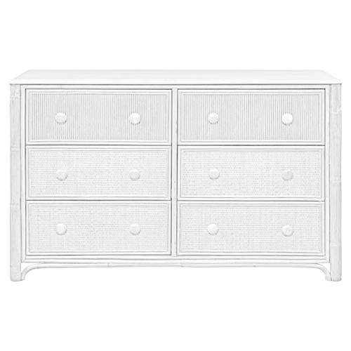 Elliana Coastal Beach White Woven Rattan Double Dresser