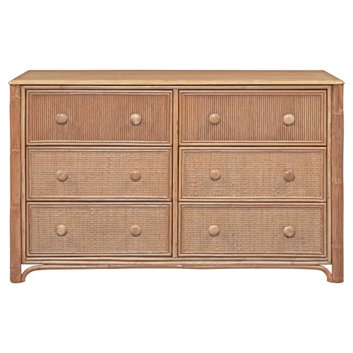 Elliana Coastal Beach Brown Woven Rattan Double Dresser