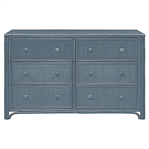 Elliana Coastal Beach Dark Blue Woven Rattan Double Dresser