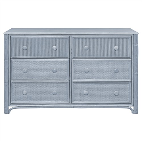 Elliana Coastal Beach Blue Woven Rattan Double Dresser