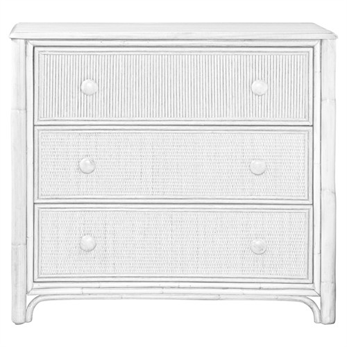 Elliana Coastal Beach White Woven Rattan Bachelor Chest