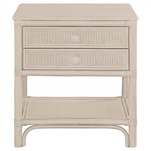 Elliana Coastal Beach Cream Woven Rattan Nightstand