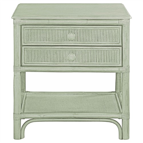 Elliana Coastal Beach Green Woven Rattan Nightstand