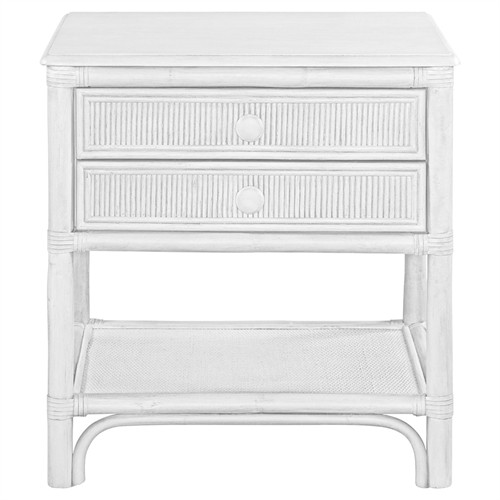 Elliana Coastal Beach White Woven Rattan Nightstand
