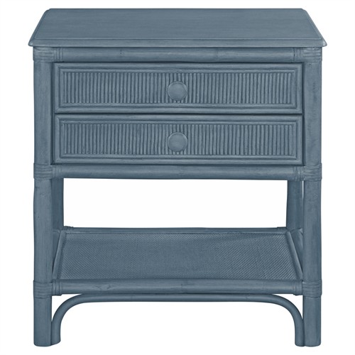 Elliana Coastal Beach Dark Blue Woven Rattan Nightstand