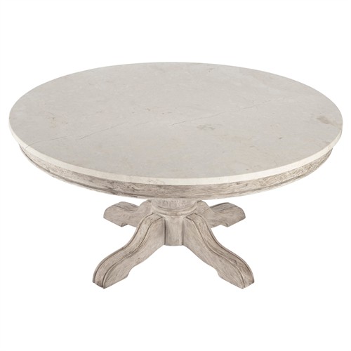 Florentine French Country Cream Marble Grey Wood Round Coffee Table