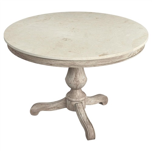 Florentine French Country Cream Marble Grey Wood Pedestal Dining Table - 44&quot;