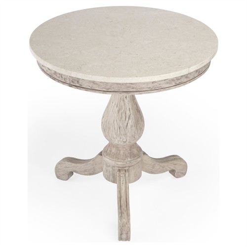 Florentine French Country Cream Marble Grey Wood Pedestal Side Table