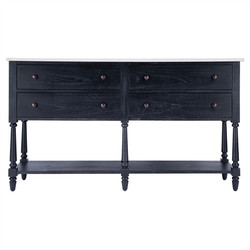Florentine French Country Cream Marble Black Wood Sideboard