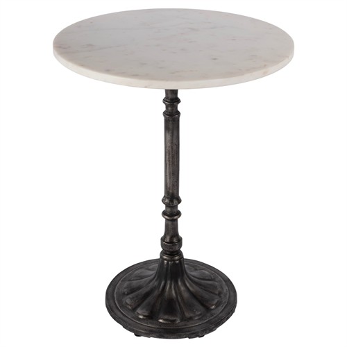 Cade French Country White Marble Black Iron Side Table