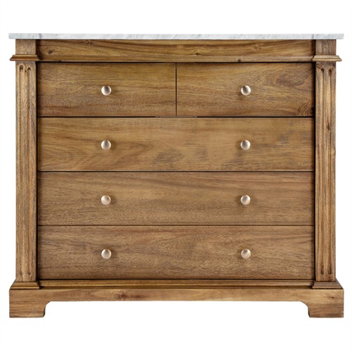 Eileen Updated Traditional White Marble Brown Wood Vanity Sink - 42&quot;