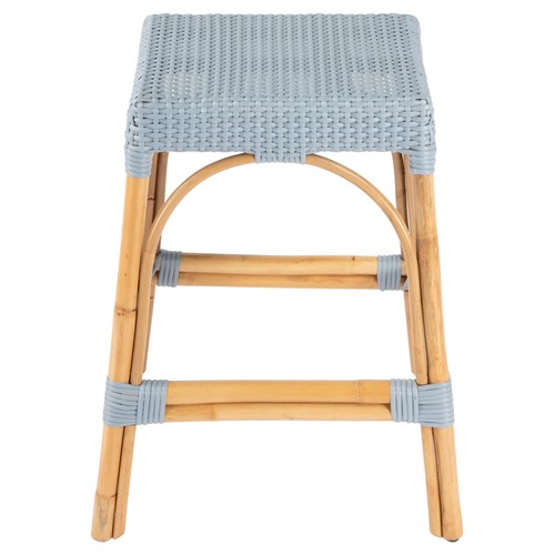 Frances Coastal Beach Blue Woven Natural Rattan Counter Stool