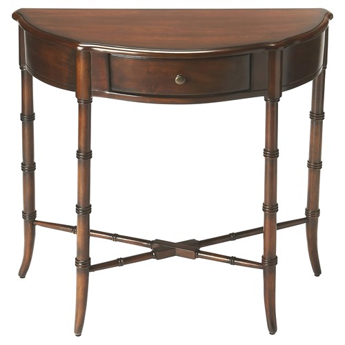 Mimi French Country Dark Brown Wood Demilune Console Table