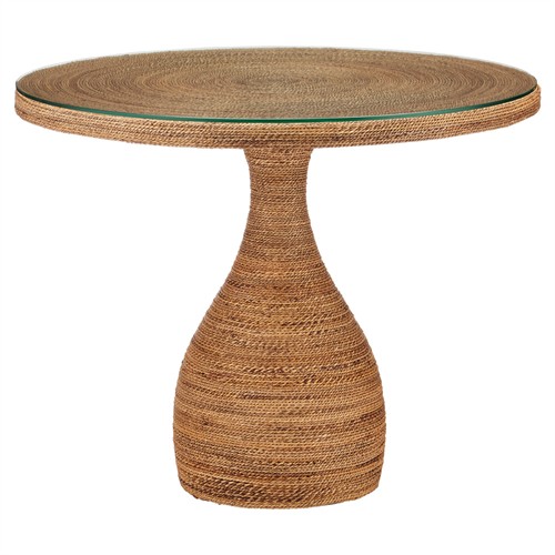 Sage Coastal Beach Natural Woven Abaca Rope Round Dining Table - 38&quot;