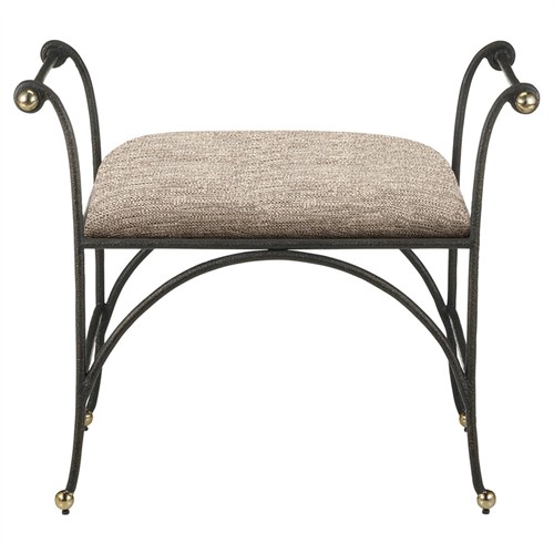 Nicole Updated Traditional Beige Performance Black Steel Rectangular Ottoman