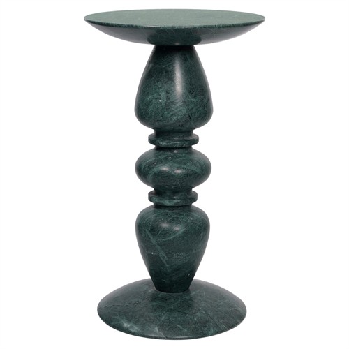 Stanley Updated Traditional Dark Green Marble Round Pedestal Accent Table