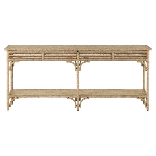 Jesse Coastal Beach Natural Woven Abaca Rectangular Console Table