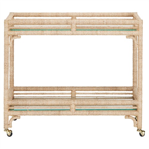 Jesse Coastal Beach Natural Woven Abaca Bar Cart