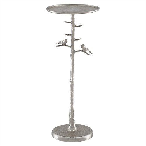 Porto Modern Classic Silver Metal Birds Round Drink Table