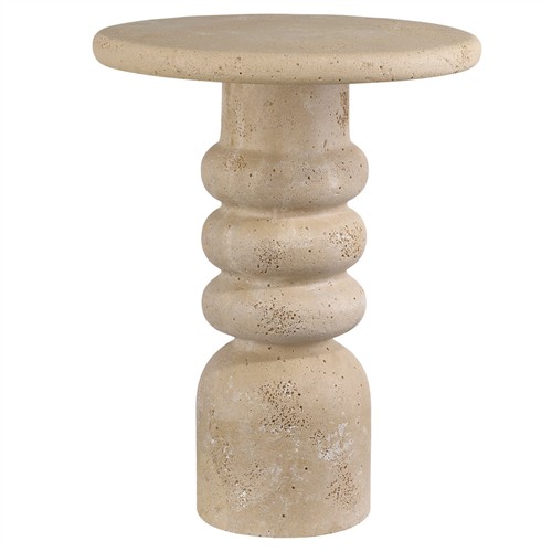 Melanie Modern Classic Beige Concrete Round Pedestal Accent Table