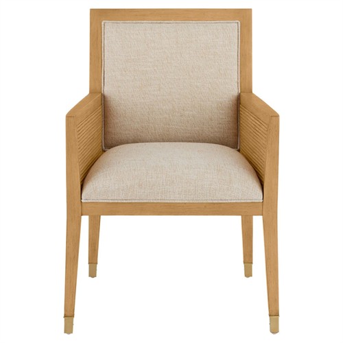 Bella Coastal Beach Beige Performance Natural Rattan Dining Arm Chair