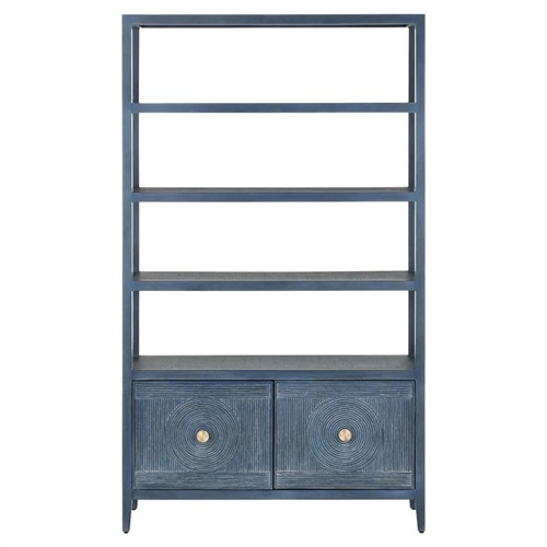 Bella Coastal Beach Blue Rattan Wood Etagere