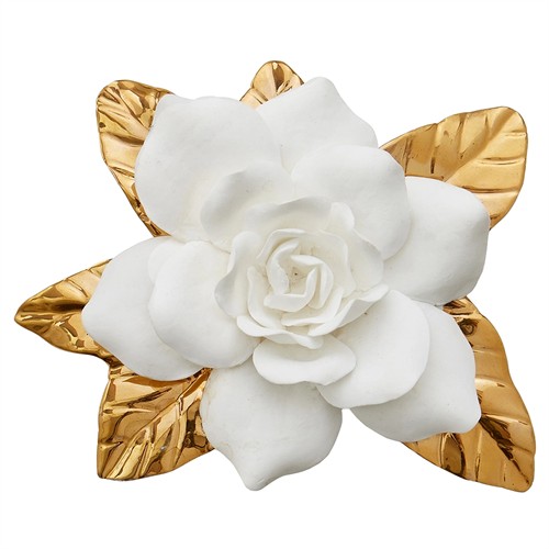 AERIN French Country Porcelain Gilded Gardenia White Floral Sculpture