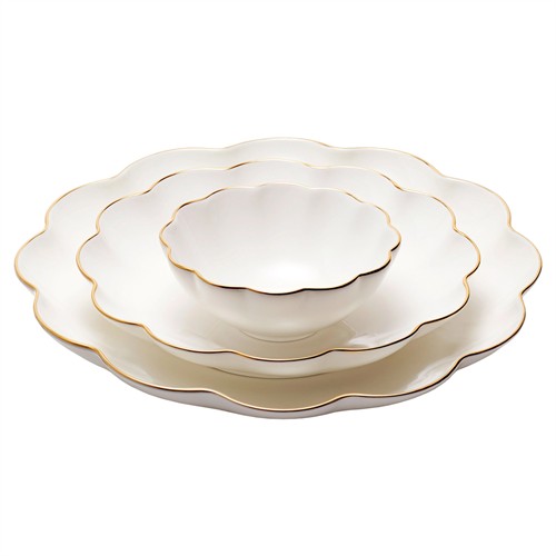 AERIN Coastal Beach White Ceramic Scalloped Nesting Serving Dish - Set of 3