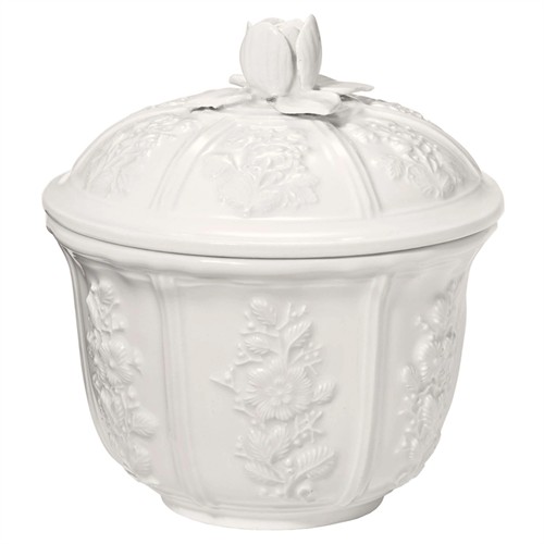 AERIN Josepha French Country White Ceramic Floral Canister - Small
