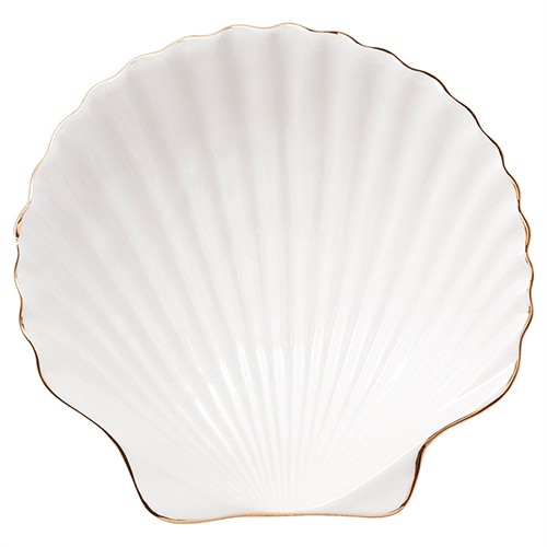 AERIN Coastal Beach White Ceramic Shell Appetizer Plate - Set of 4