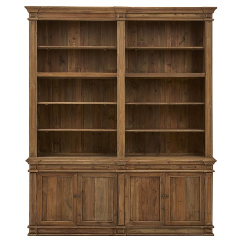 Arwen Updated Traditional Brown Reclaimed Pine Wood Double Bookcase