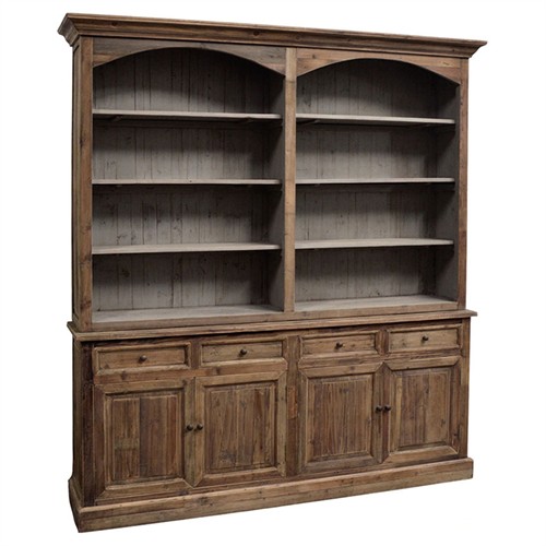 Avaline Updated Traditional Brown Reclaimed Pine Wood Double Arched Bookcase