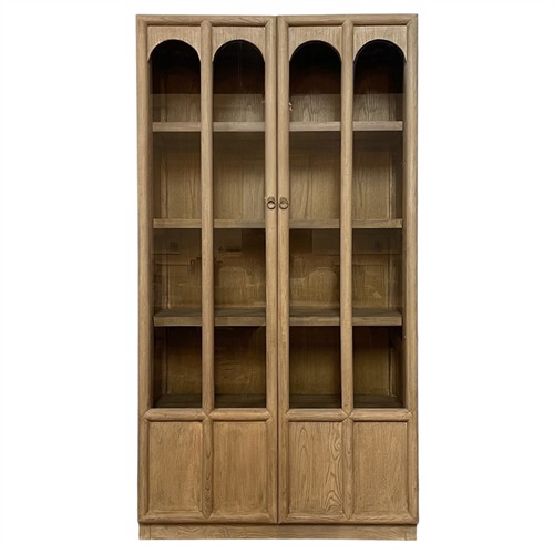 Brienne Modern Classic Brown Reclaimed Wood Arched Display Cabinet