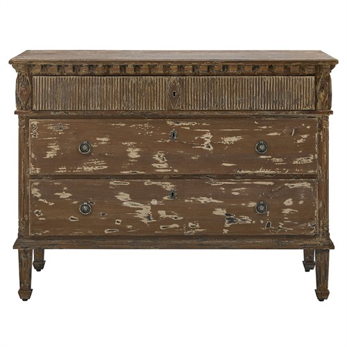 Keira French Country Distressed Brown Reclaimed Pine Bachelor Chest