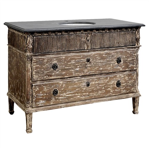 Keira French Country Blue Stone Brown Reclaimed Pine Vanity Sink - 46&quot;