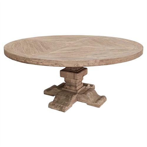 Delina Updated Traditional Bleached Elm Wood Round Dining Table - 71&quot;