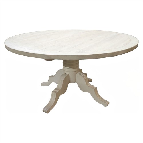 Nerisse Updated Traditional White Reclaimed Pine Round Dining Table - 59&quot;