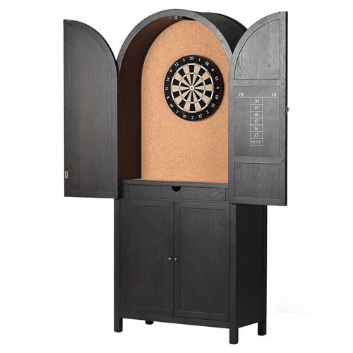 Dione Modern Classic Distressed Black Oak Darts Game Cabinet
