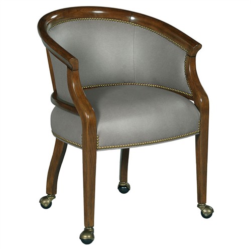 Cattleya Updated Traditional Grey Vinyl Brown Wood Game Chair
