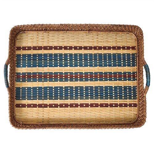 Juliska Danish Coastal Beach Navy Woven Wicker Rectangular Serving Tray - 21&quot;