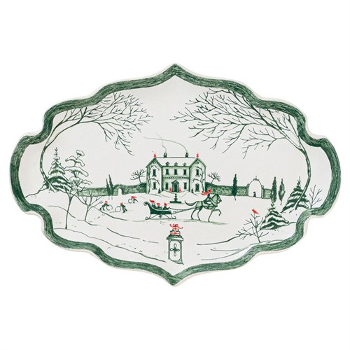 Juliska Country Estate Winter Frolic French Evergreen Ceramic Serving Tray
