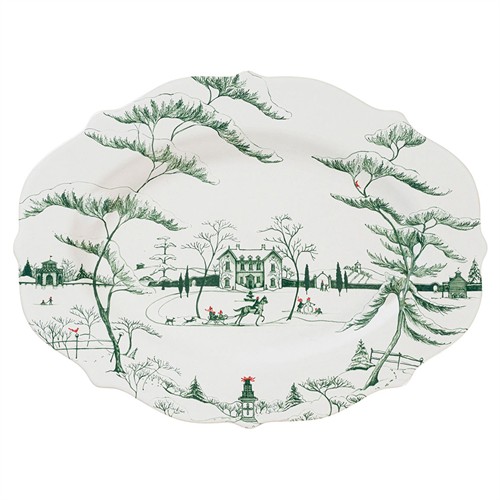 Juliska Country Estate Winter Frolic French Evergreen Ceramic Serving Platter