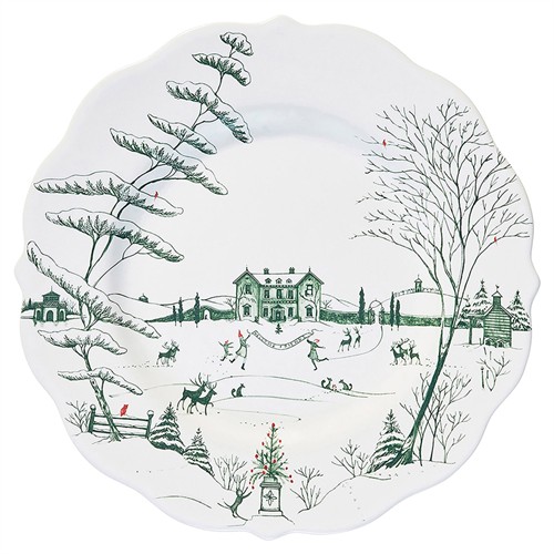 Juliska Country Estate Winter Frolic French Evergreen Ceramic Dinner Plate