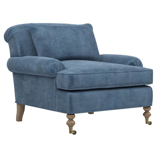 Carter Updated Traditional Blue Performance Velvet Caster Chair and a Half