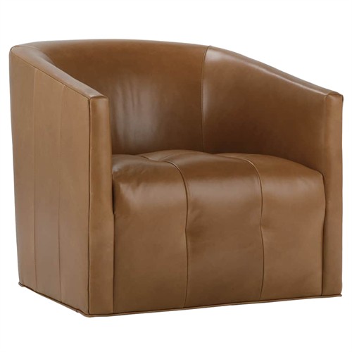 Zevanna Updated Traditional Caramel Brown Leather Barrel Swivel Chair